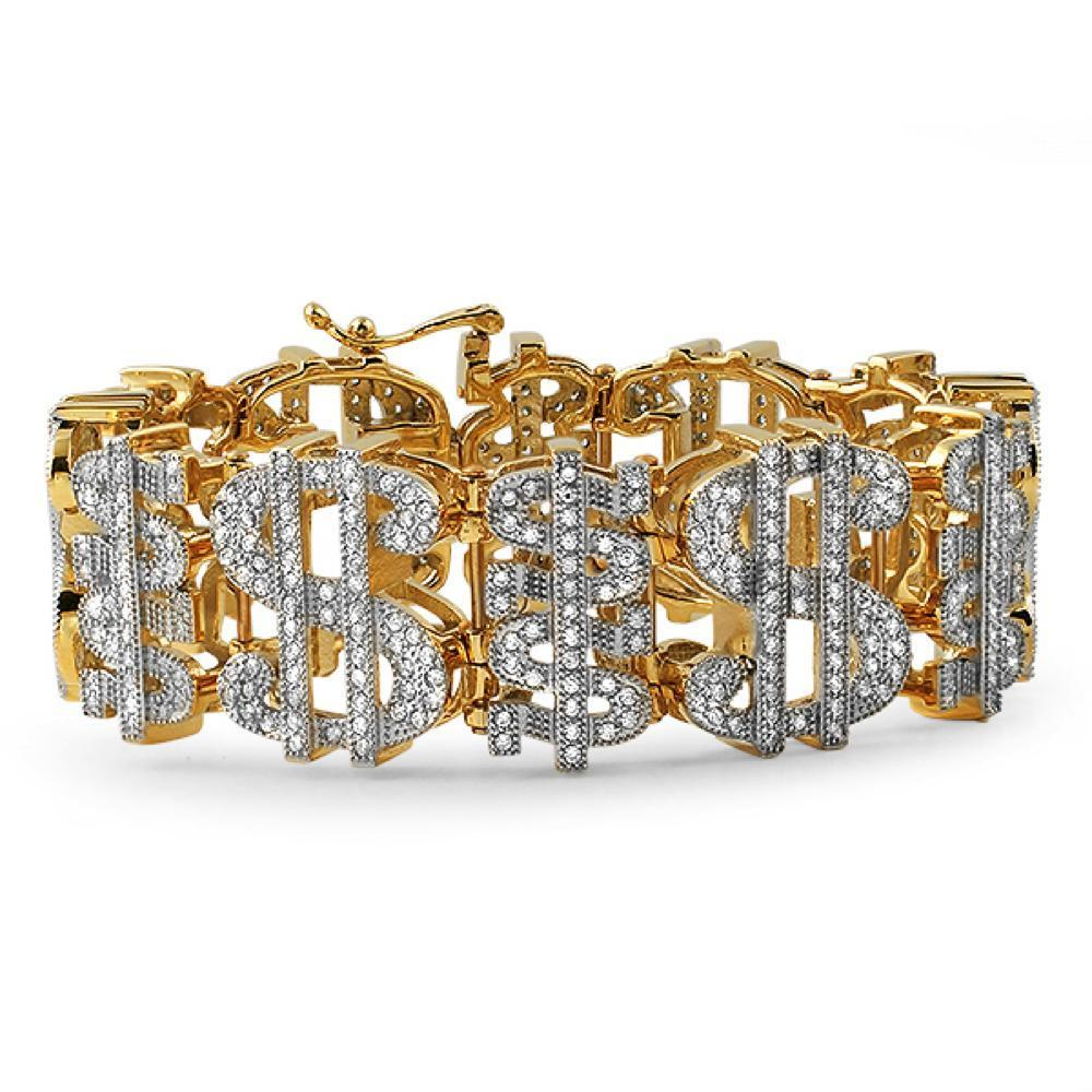 Dollar Sign CZ Bracelet Gold Stainless Steel - YuppyCollections