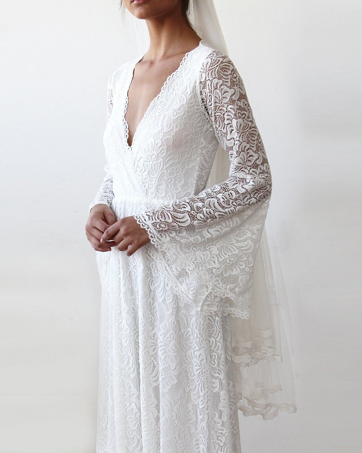 Full Lace Bell Sleeves Wedding maxi dress in Ivory 1167 - YuppyCollections