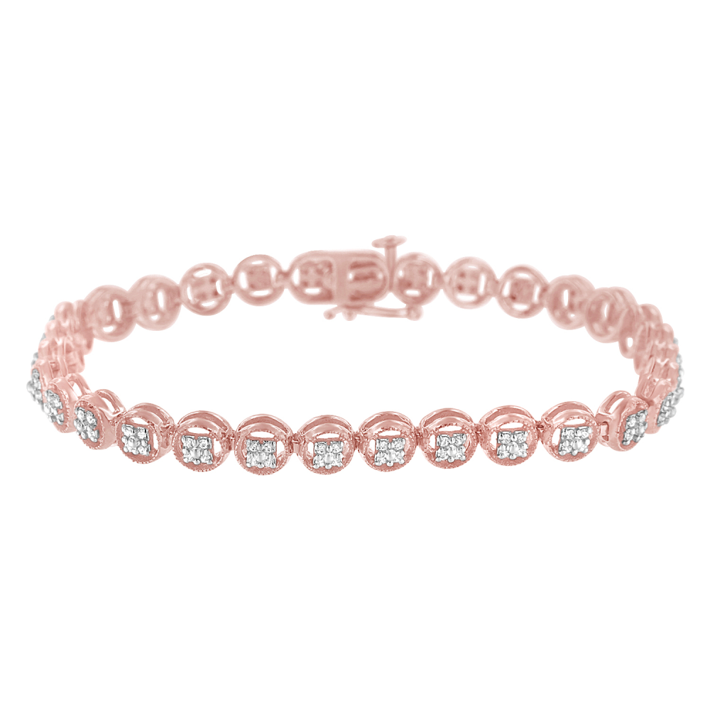 2 Micron 14k Rose Gold Plated Sterling Silver 0.10ct TDW Diamond Circle Tennis Bracelet (I-J,I2-I3) - YuppyCollections