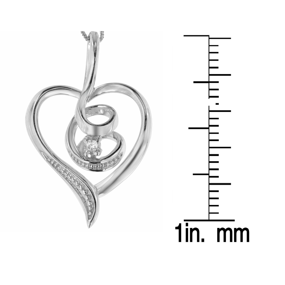 Espira 10K White Gold .03 ct TDW Round-Cut Diamond Swirl Heart Pendant Necklace (I-J, I2-I3) - YuppyCollections