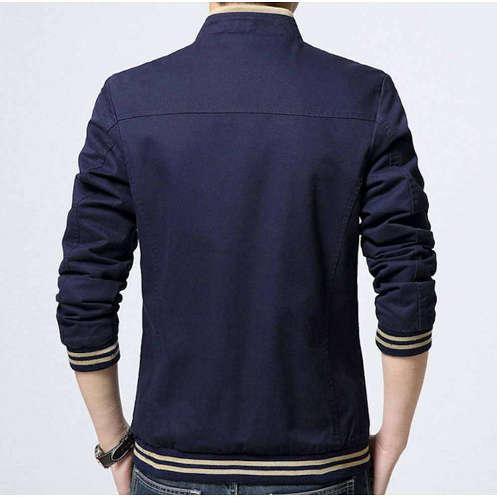 Mens Stand Collar Zipper Jacket in Beige - YuppyCollections