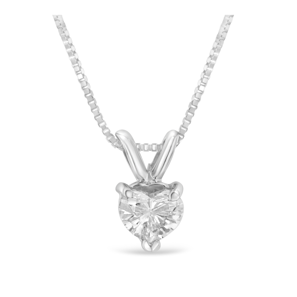 14K White Gold 1/3ct TDW Solitaire Heart Diamond Pendant Necklace (H-I,VS1) - YuppyCollections