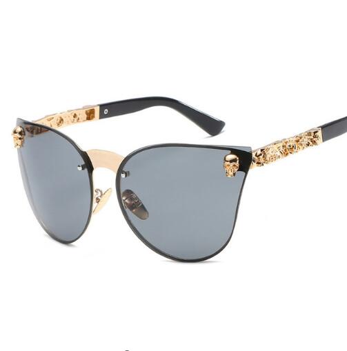 Skull Metal Frame Cat Eye Sunglasses Oversize For Women - YuppyCollections