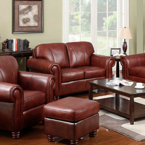 Rolled Arm Design Leather Loveseat - YuppyCollections