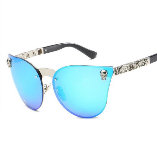 Skull Metal Frame Cat Eye Sunglasses Oversize For Women - YuppyCollections