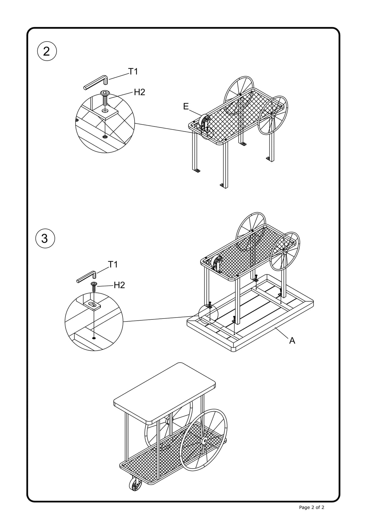 Industrial Design End Table With Wooden Top and Metal Wheels Base, Black and Brown - YuppyCollections