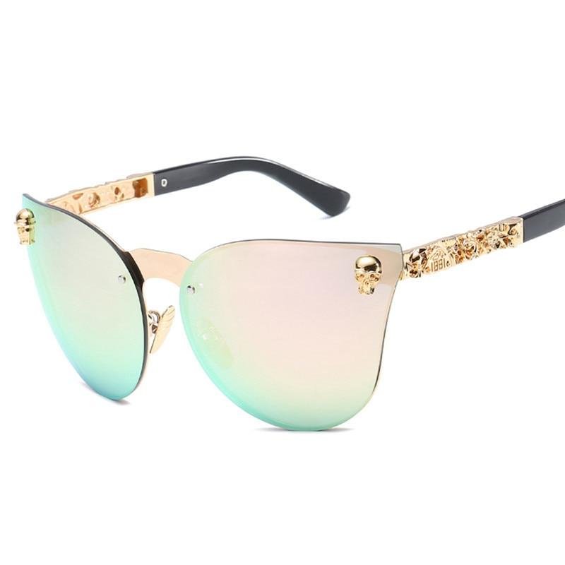 Skull Metal Frame Cat Eye Sunglasses Oversize For Women - YuppyCollections