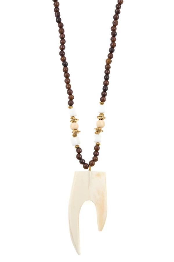 Wooded bead pendant long necklace - YuppyCollections