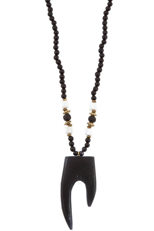 Wooded bead pendant long necklace - YuppyCollections