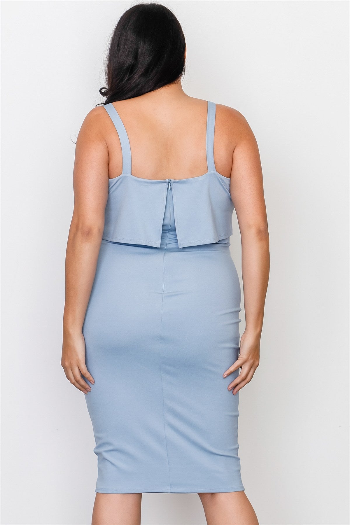 Plus Size Chambray Flounce Layered Midi Dress - YuppyCollections