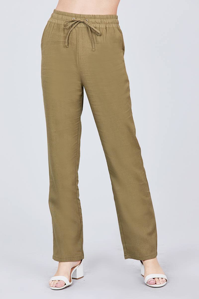 Waist Elastic W/drawstring Long Linen Pants - YuppyCollections