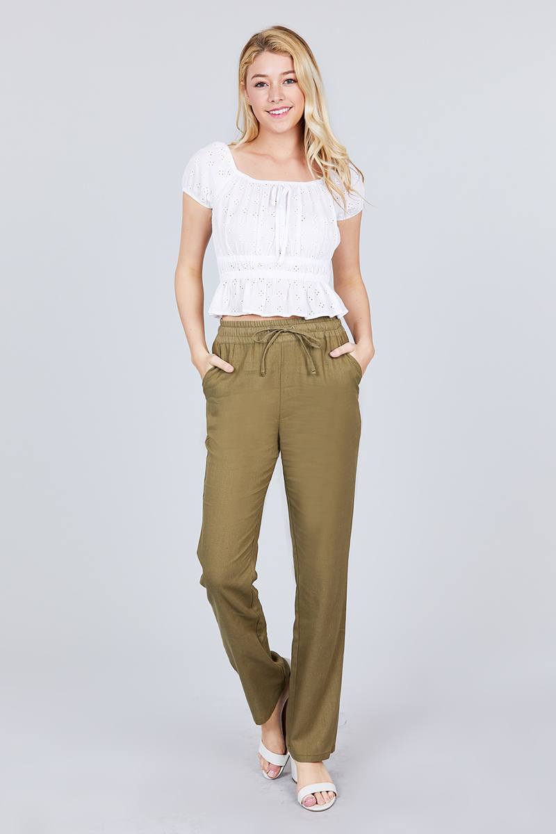 Waist Elastic W/drawstring Long Linen Pants - YuppyCollections