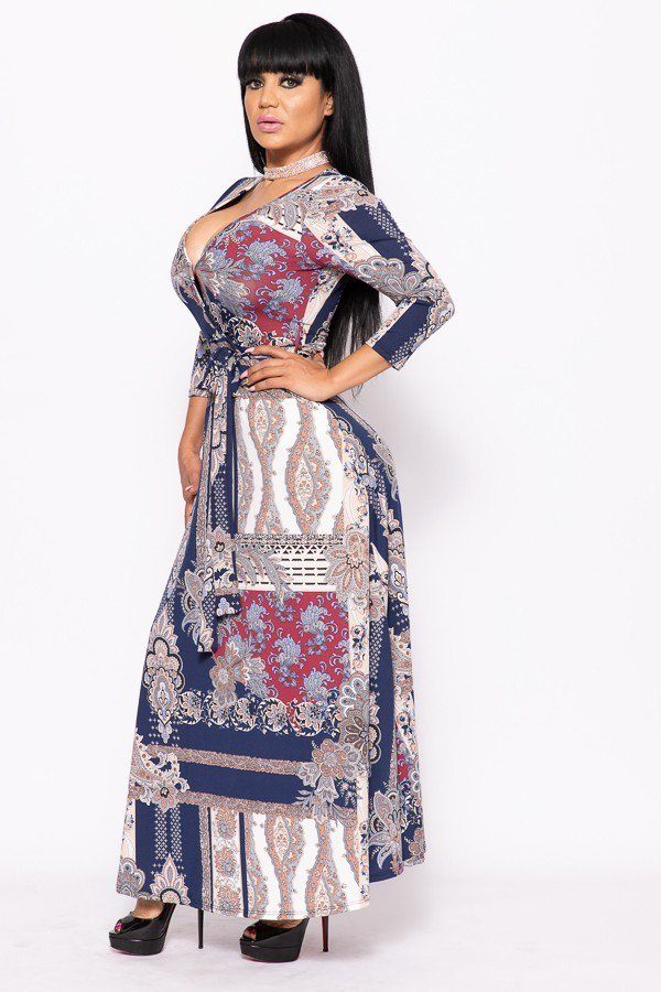 Elegant Maxi Dress With A Waist Tie - YuppyCollections