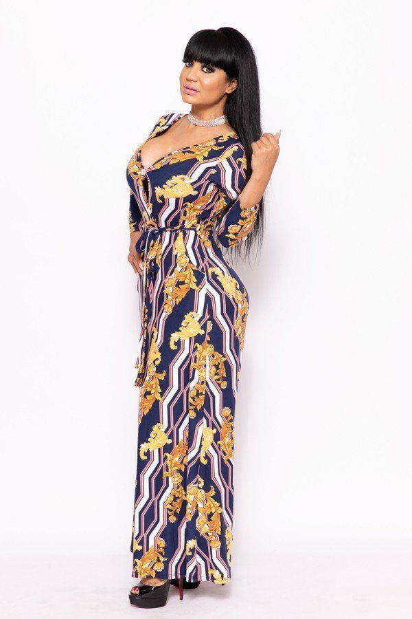 Elegant Maxi Dress With A Waist Tie - YuppyCollections