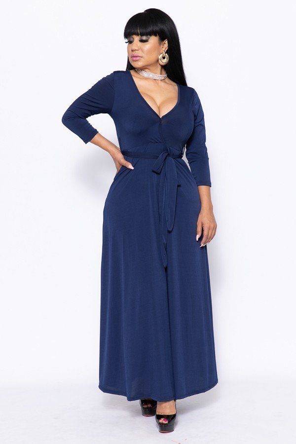 Elegant Maxi Dress With A Waist Tie - YuppyCollections