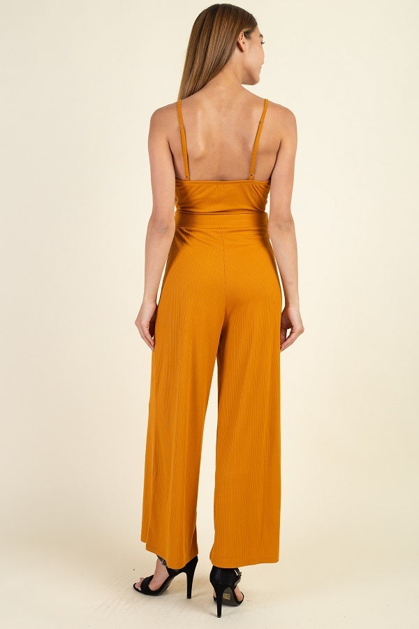 Waist Side Belt Rib Jumpsuit - YuppyCollections