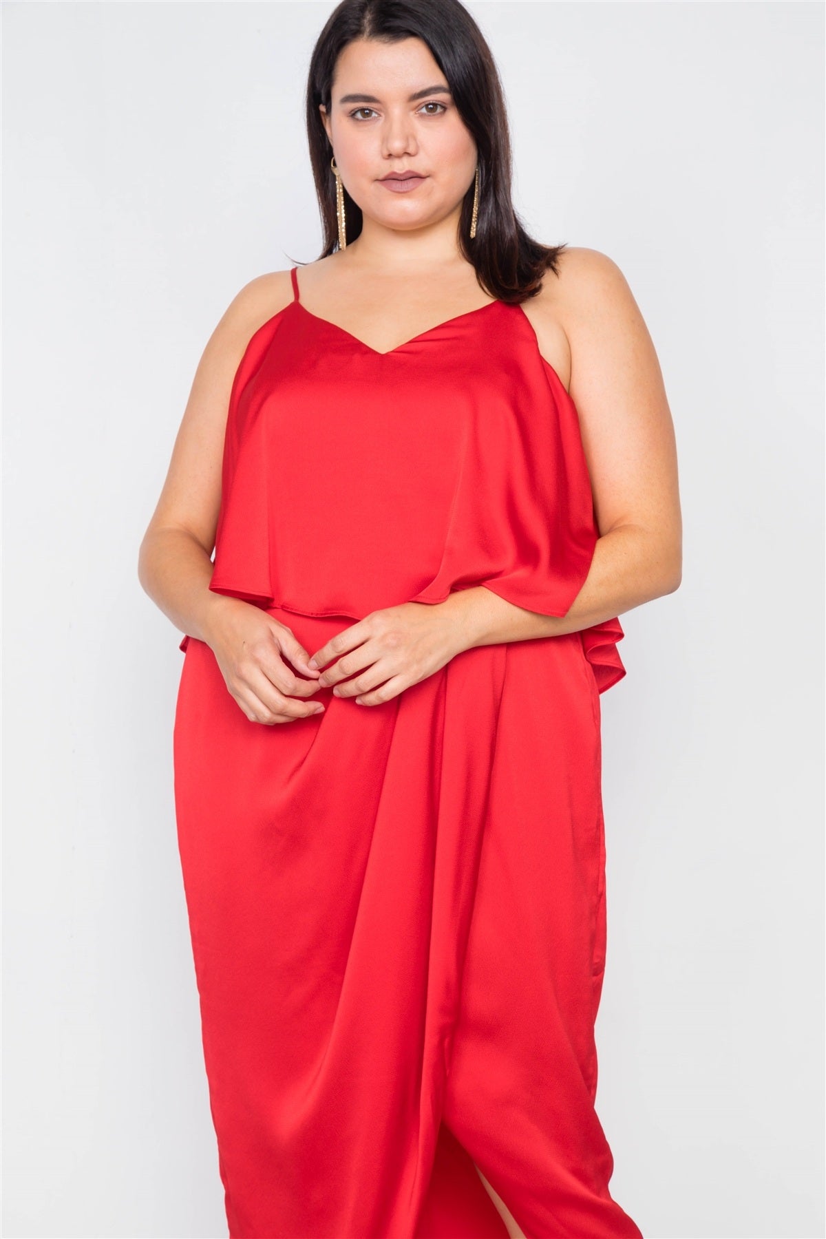 Plus Size Satin Flounce Bandage Midi Dress - YuppyCollections