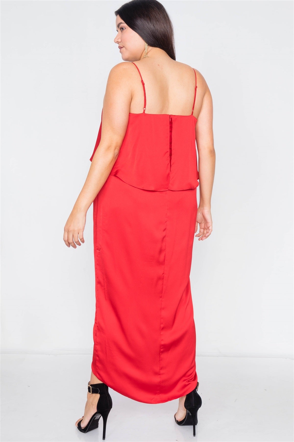 Plus Size Satin Flounce Bandage Midi Dress - YuppyCollections