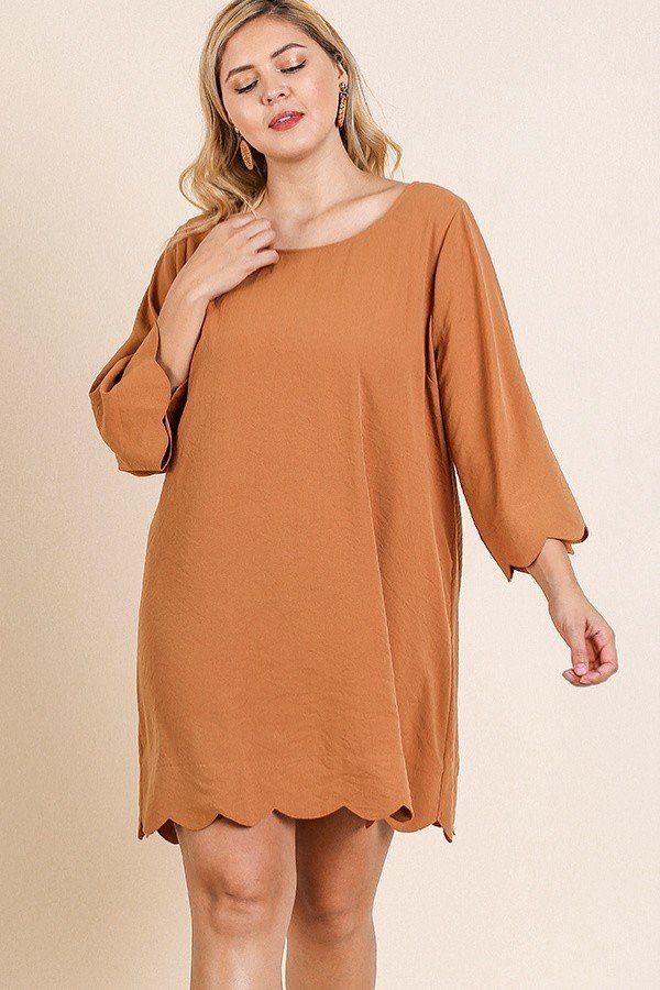 3/4 Sleeve Round Neck Dress - YuppyCollections