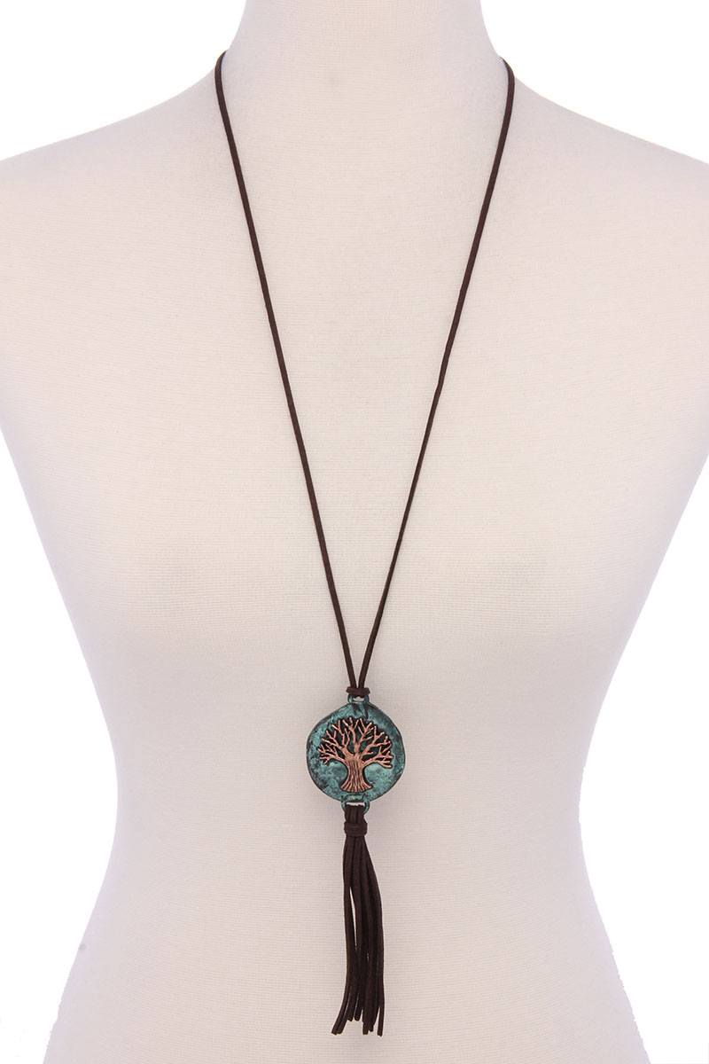 Oak Tree Suede Tassel Pendant Necklace - YuppyCollections