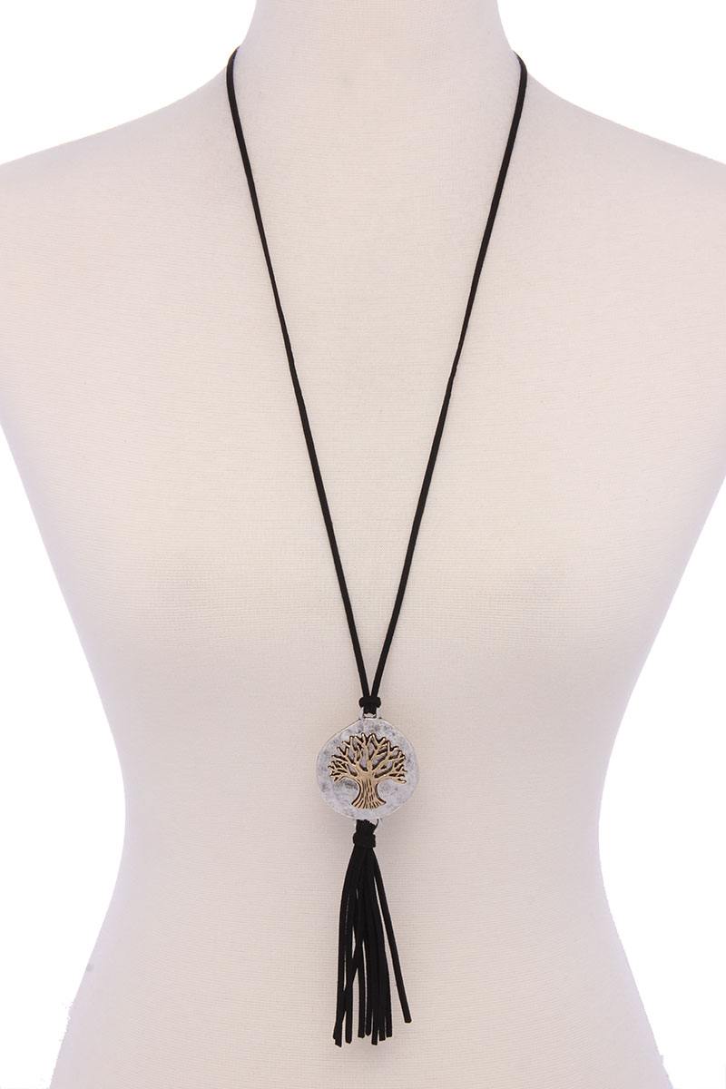 Oak Tree Suede Tassel Pendant Necklace - YuppyCollections