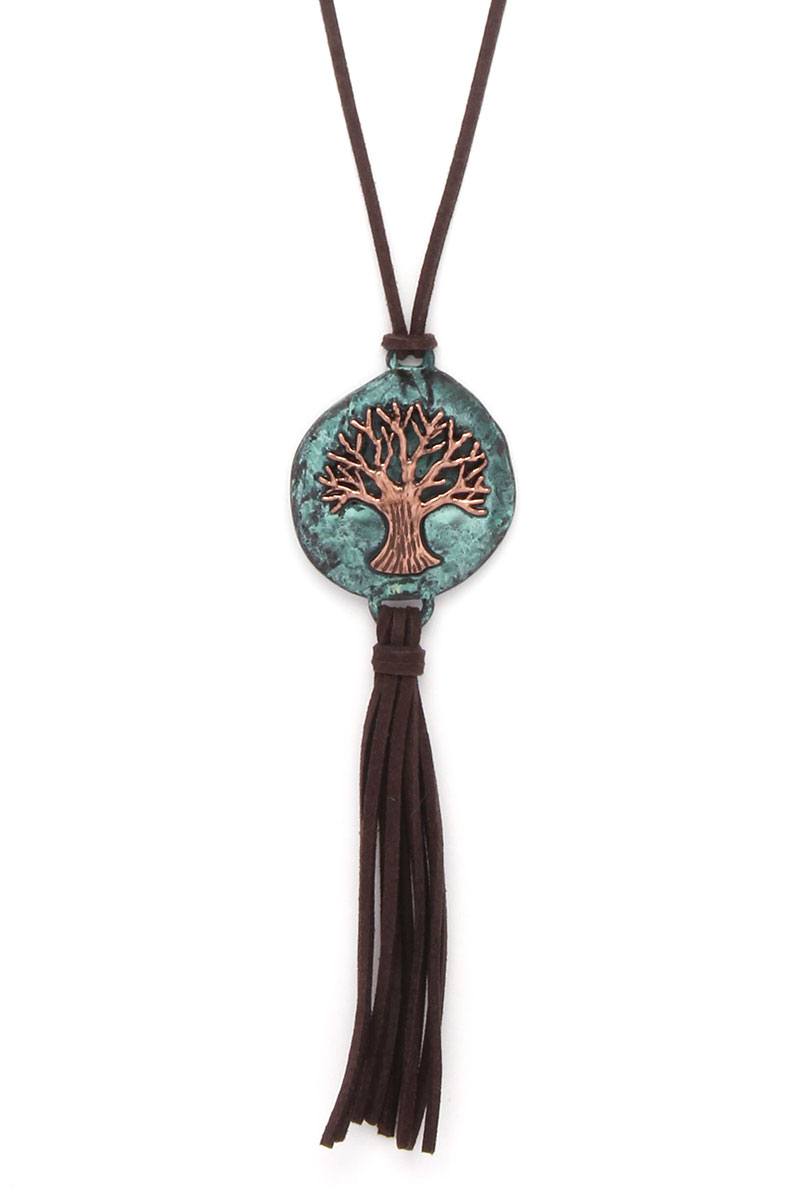 Oak Tree Suede Tassel Pendant Necklace - YuppyCollections