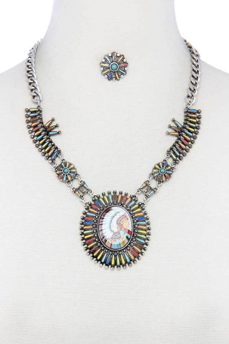 Multi Color Indigenous Pendant Necklace - YuppyCollections