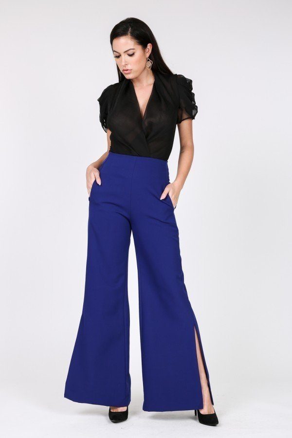 Side Slit Detail Wide Leg Pants - YuppyCollections