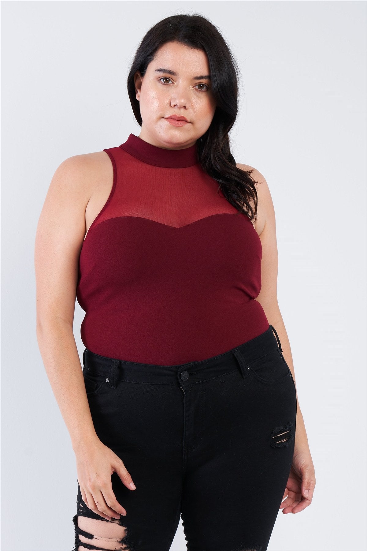 Plus Size Mock Turtleneck Bodysuit - YuppyCollections