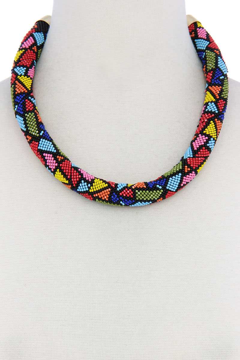 Abstract Pattern Seed Bead Necklace - YuppyCollections