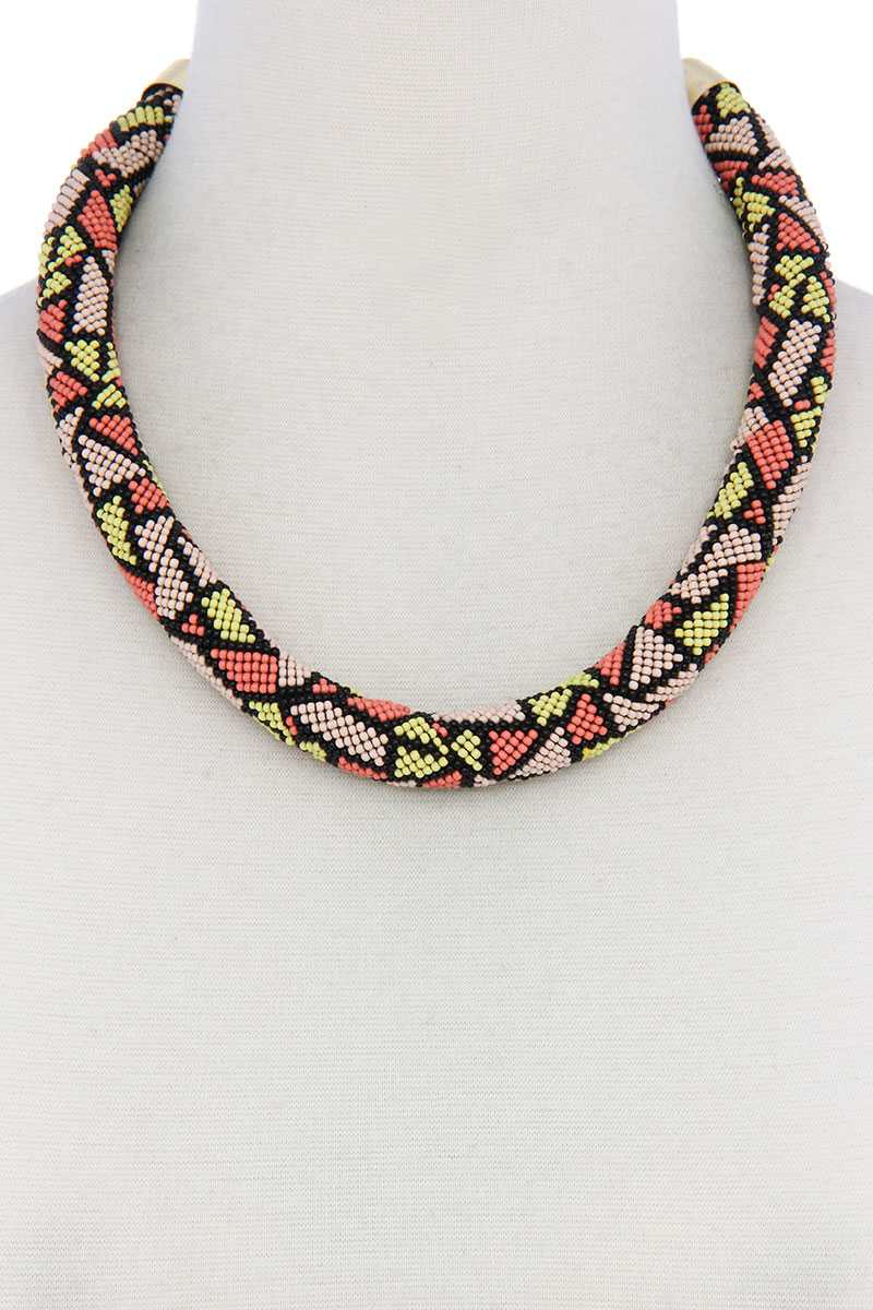 Abstract Pattern Seed Bead Necklace - YuppyCollections