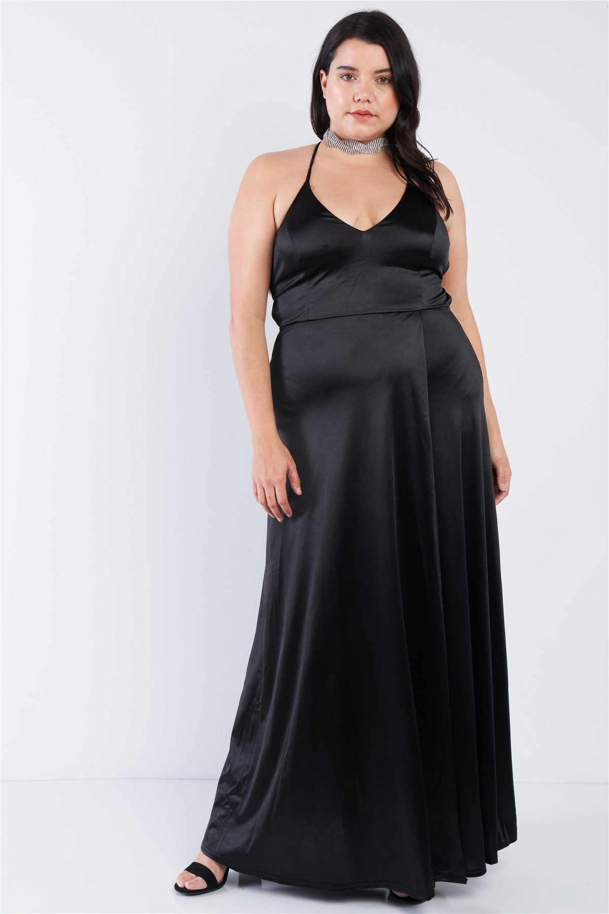 Plus Size Satin Open Criss Cross Back Maxi Dress - YuppyCollections