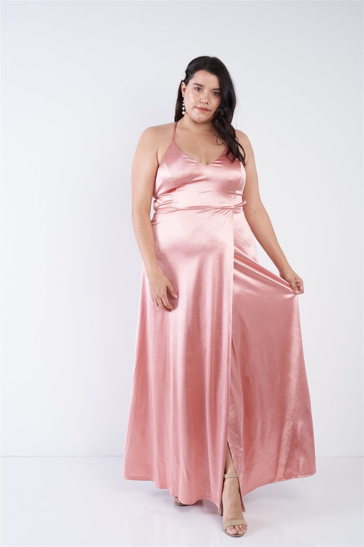 Plus Size Satin Open Criss Cross Back Maxi Dress - YuppyCollections