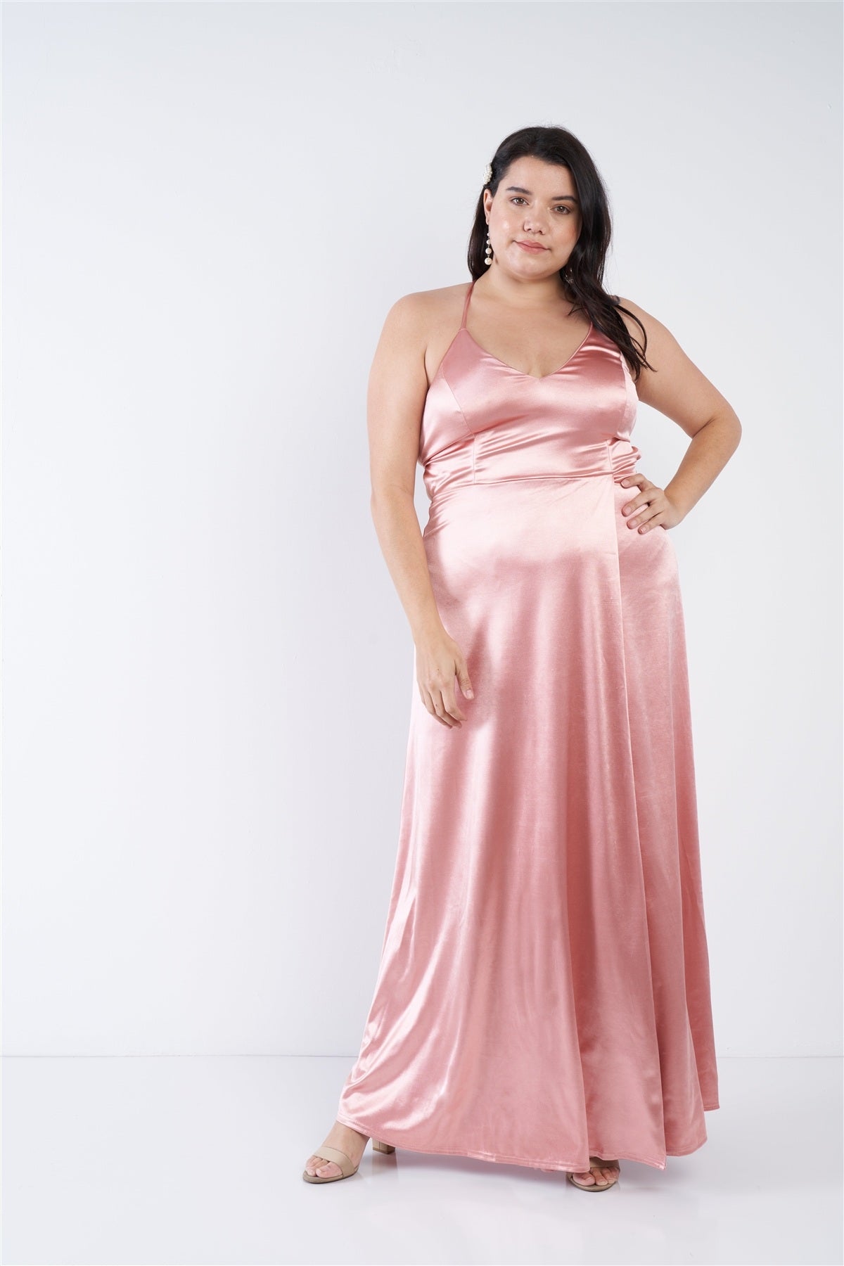 Plus Size Satin Open Criss Cross Back Maxi Dress - YuppyCollections