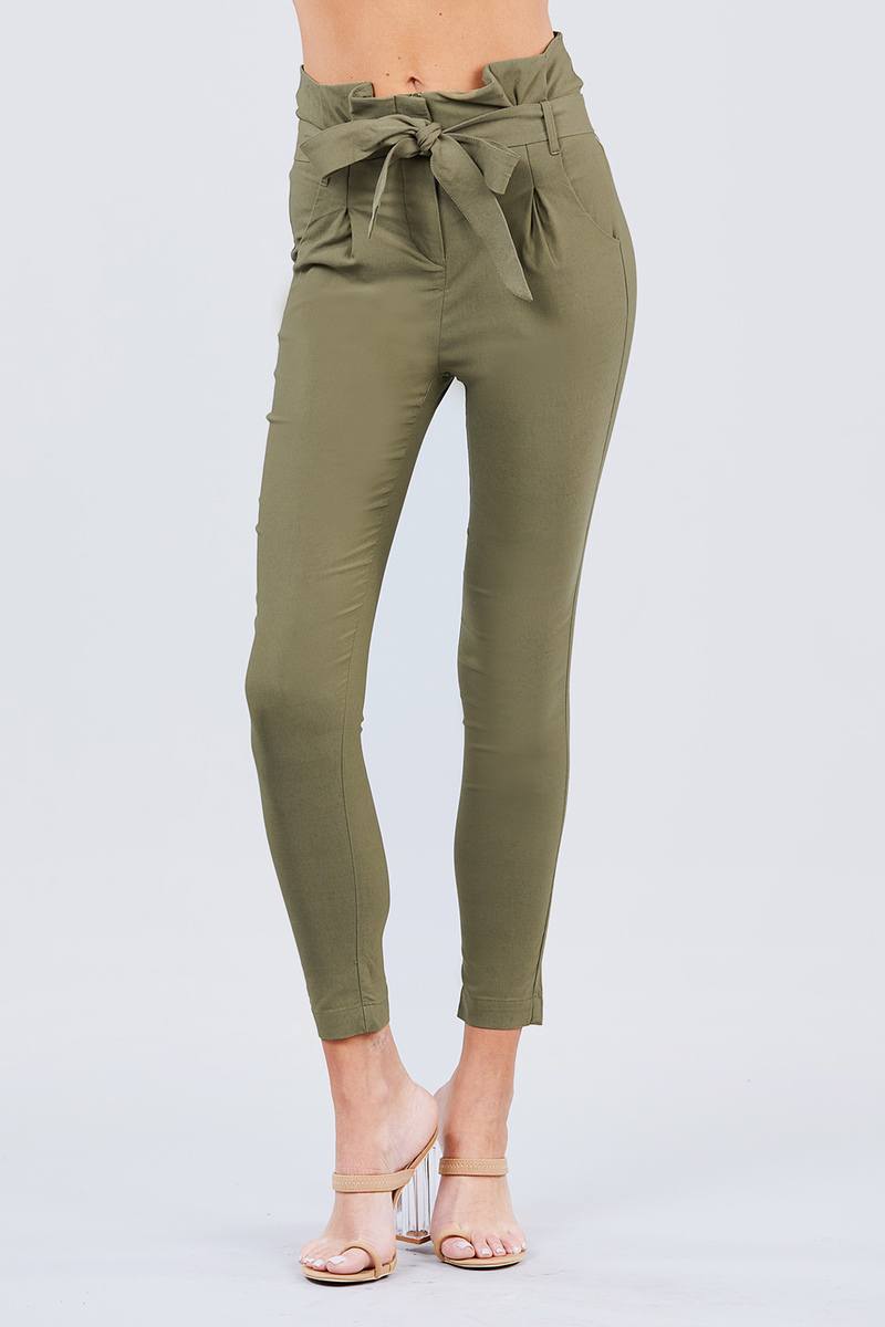 High Waisted Belted Pegged Stretch Pant - YuppyCollections