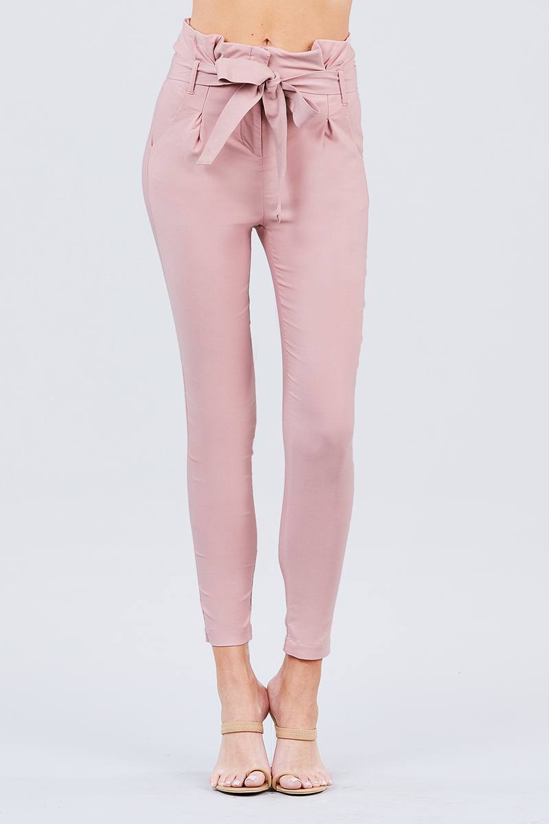 High Waisted Belted Pegged Stretch Pant - YuppyCollections