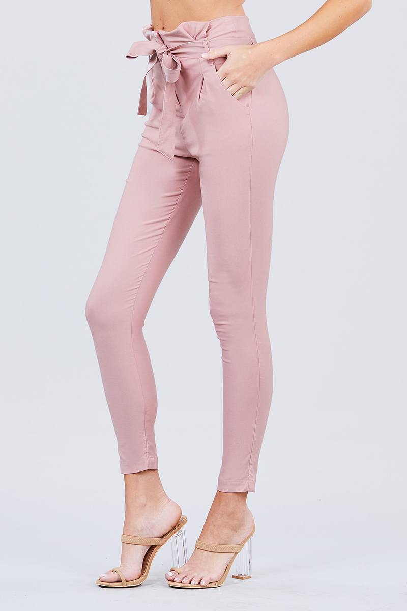 High Waisted Belted Pegged Stretch Pant - YuppyCollections