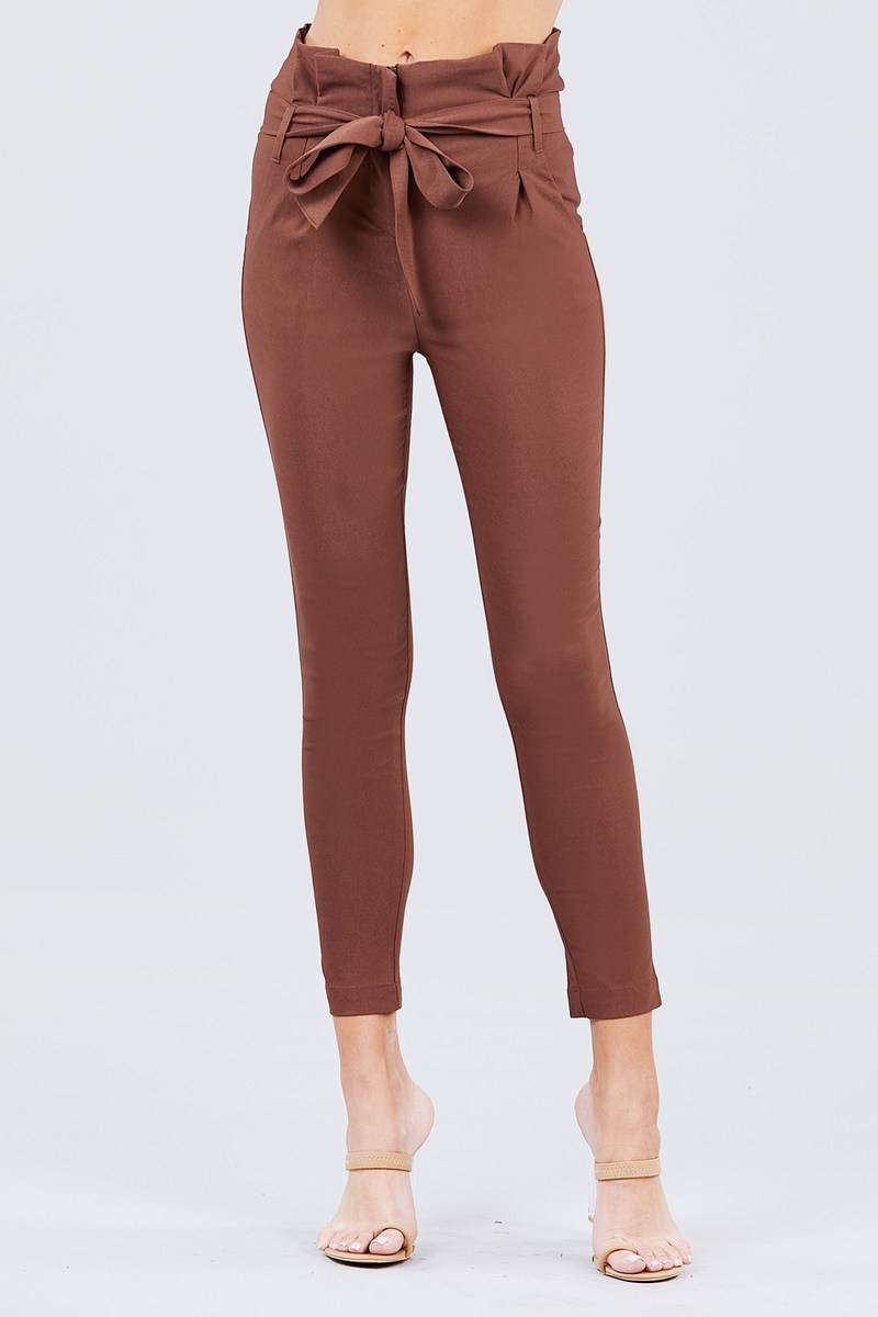 High Waisted Belted Pegged Stretch Pant - YuppyCollections