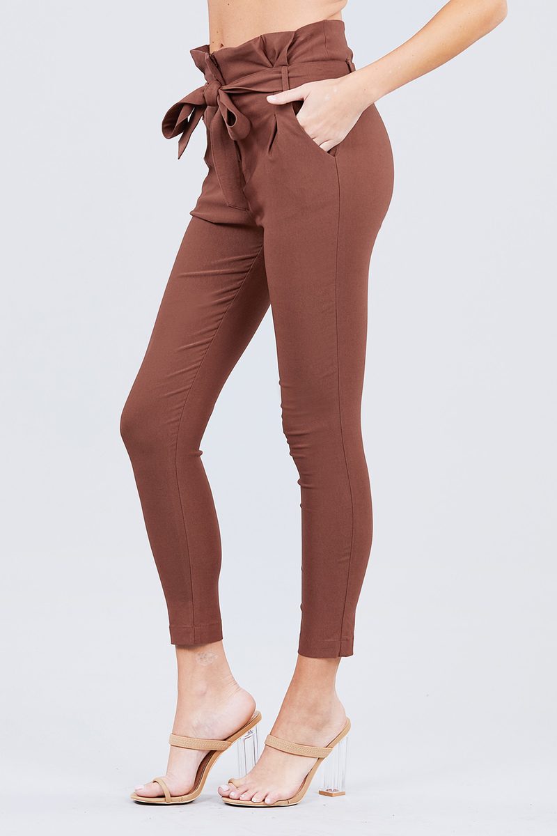 High Waisted Belted Pegged Stretch Pant - YuppyCollections