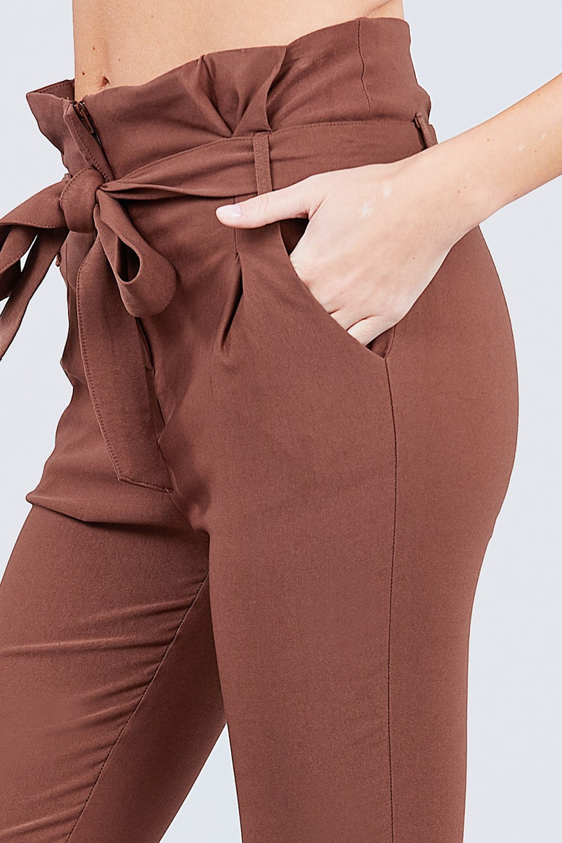 High Waisted Belted Pegged Stretch Pant - YuppyCollections