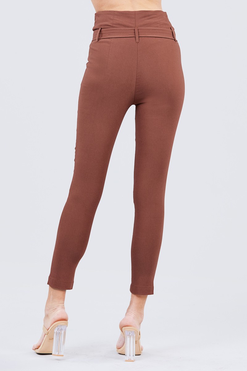 High Waisted Belted Pegged Stretch Pant - YuppyCollections