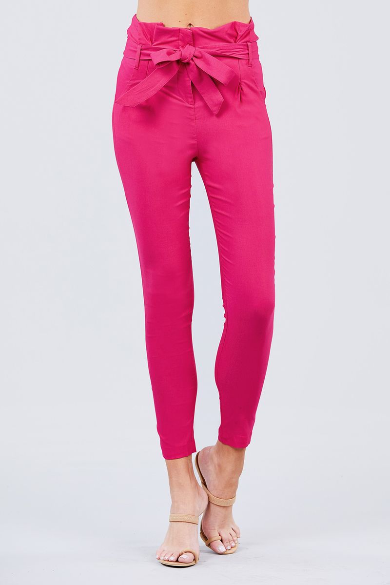 High Waisted Belted Pegged Stretch Pant - YuppyCollections