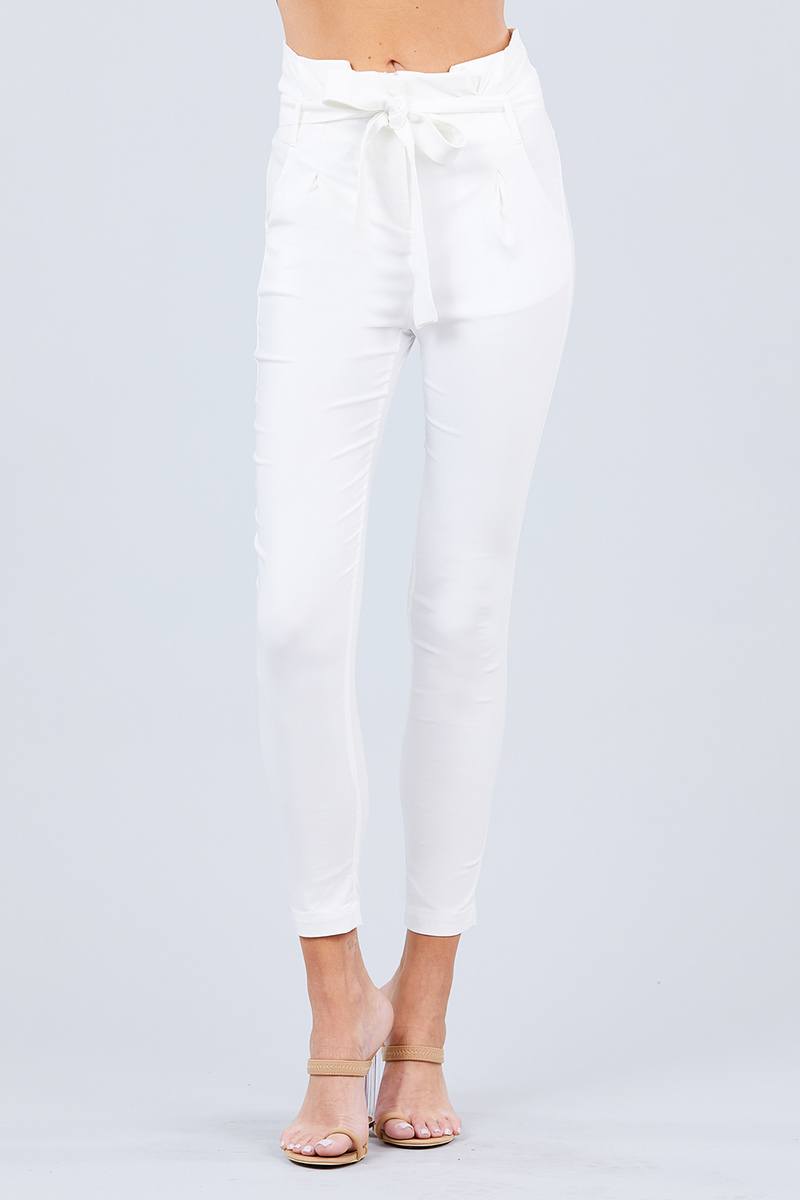 High Waisted Belted Pegged Stretch Pant - YuppyCollections