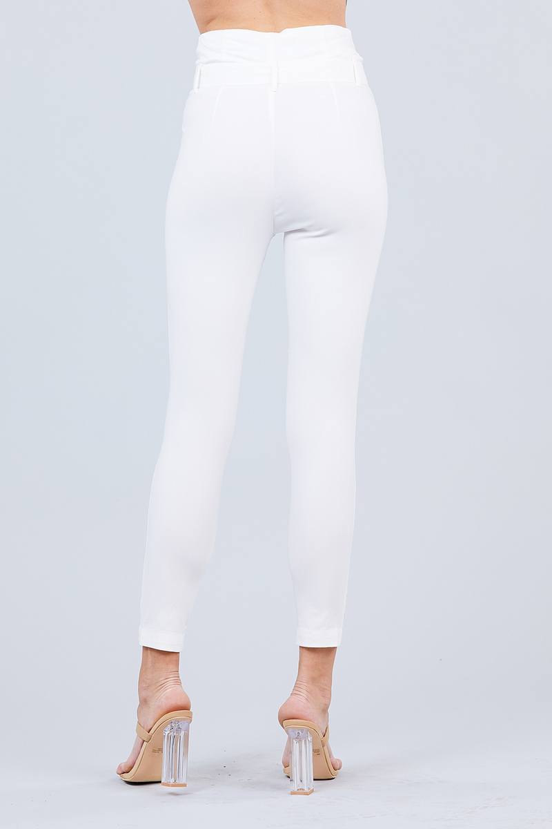 High Waisted Belted Pegged Stretch Pant - YuppyCollections