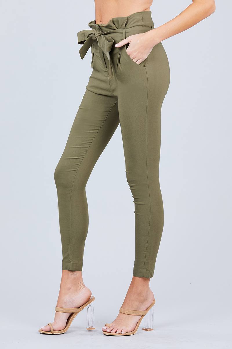 High Waisted Belted Pegged Stretch Pant - YuppyCollections