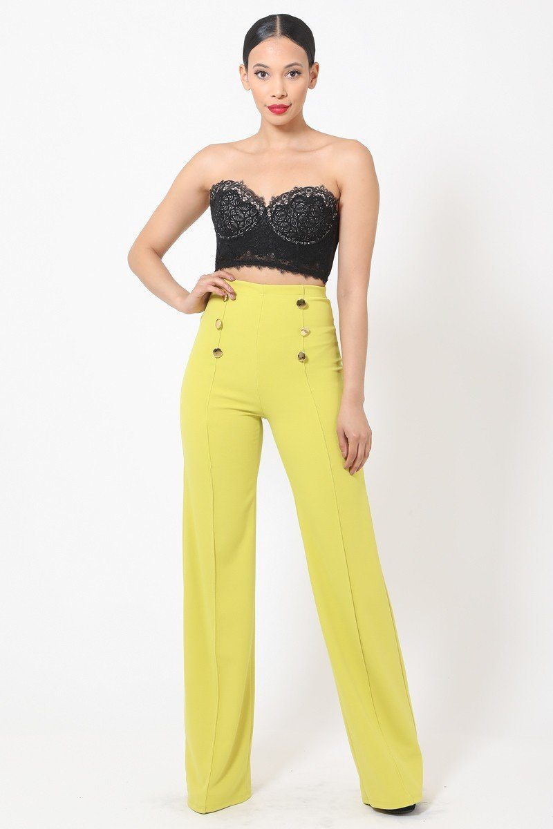 High-waist Crepe Pants With Buttons - YuppyCollections