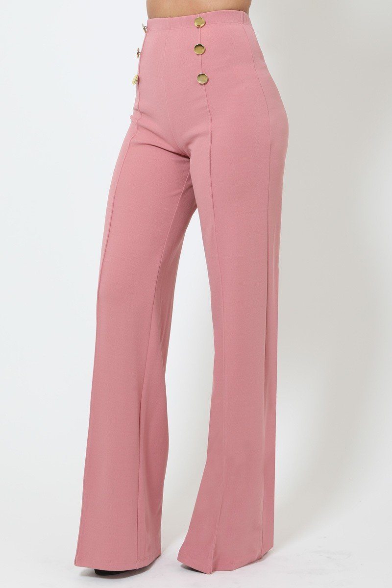 High-waist Crepe Pants With Buttons - YuppyCollections