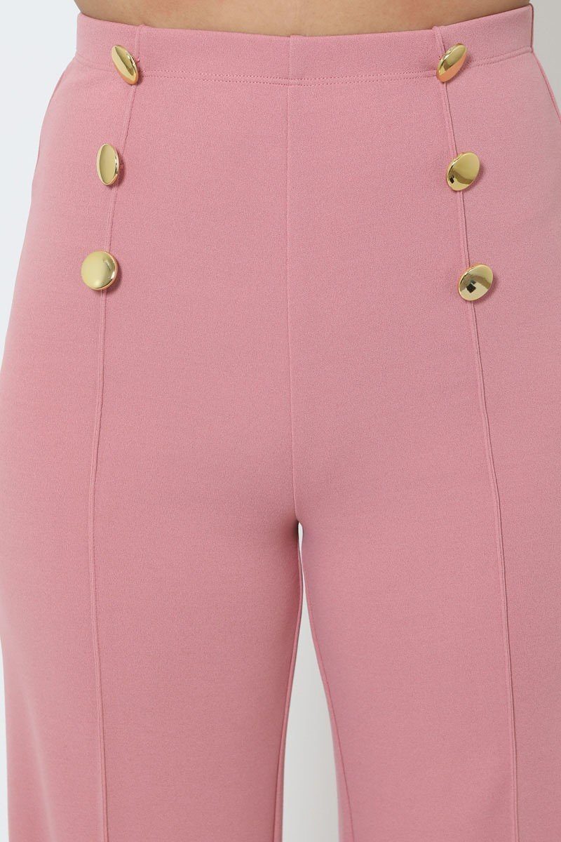 High-waist Crepe Pants With Buttons - YuppyCollections