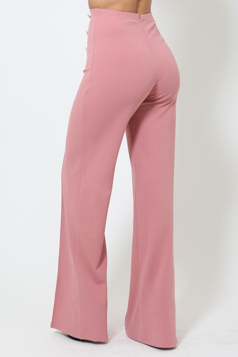 High-waist Crepe Pants With Buttons - YuppyCollections