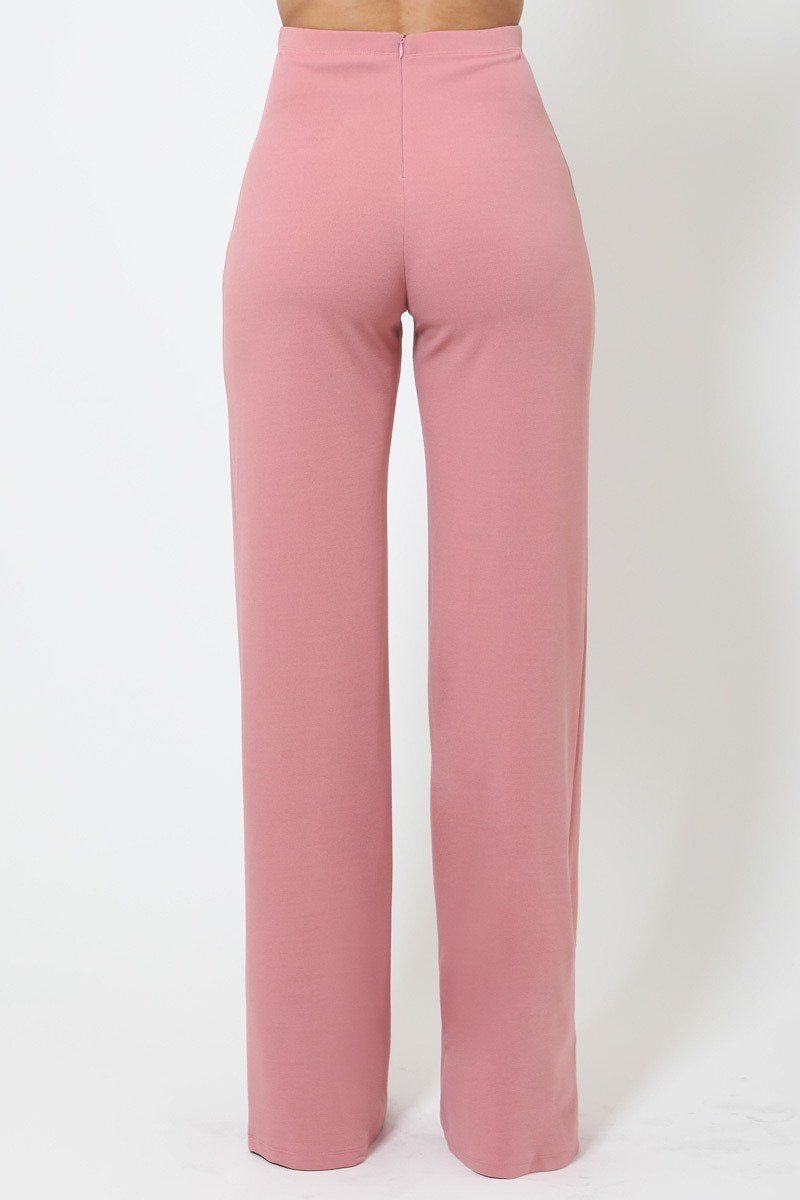 High-waist Crepe Pants With Buttons - YuppyCollections